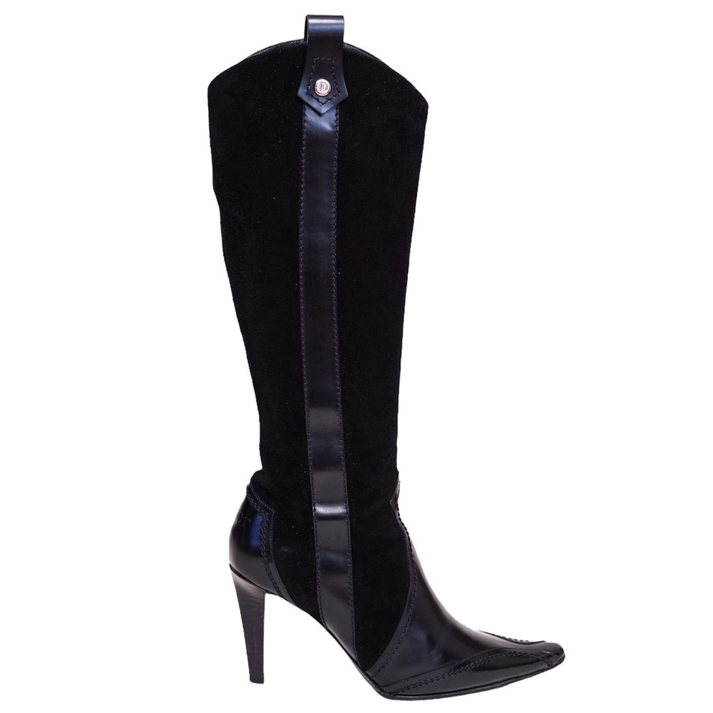 Christian Dior Black Suede Leather Heeled Cowboy Boots